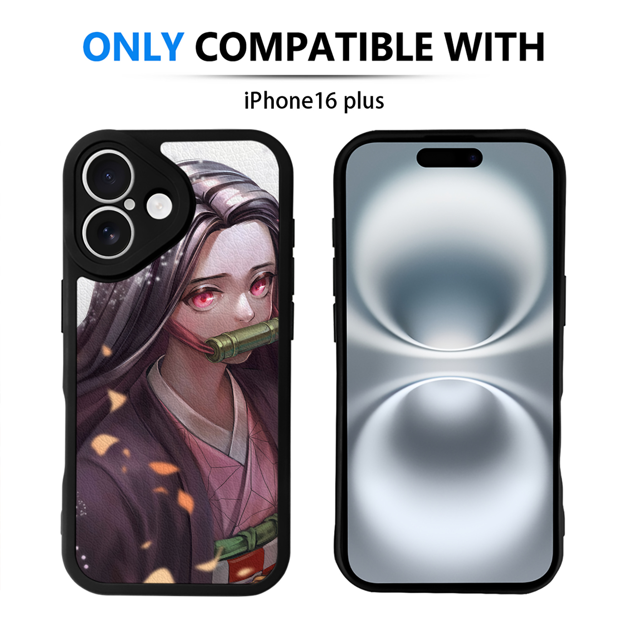 （画像用） 鬼滅の刃（きめつのやいば）竈門 禰󠄀豆子／かまど ねずこ Kamado Nezuko 【iPhone 16シリーズ対応】シリコンスマホケース（レザー調） 材質：シリコン